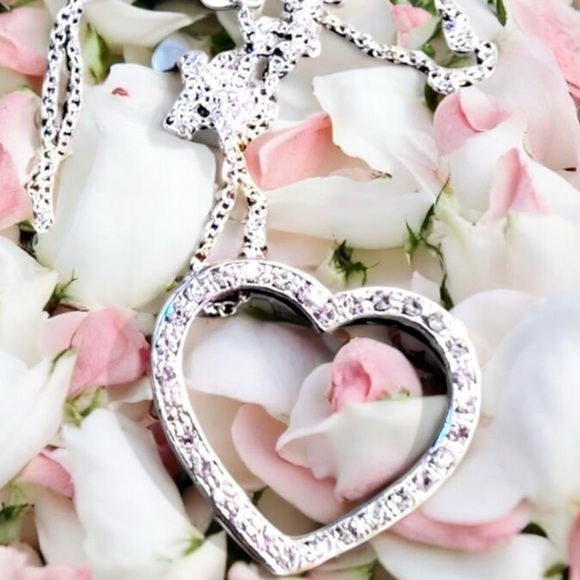 Vintage Cubic zirconia, heart charm, heart pendant Silver 925 - Picture 15 of 16